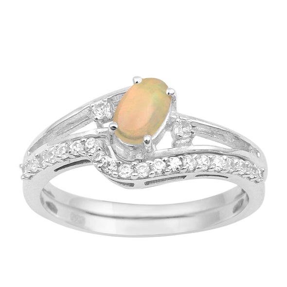 925 Sterling Silver Opal 2pc Wedding Band Stackable Ring Set - Kimaya INC