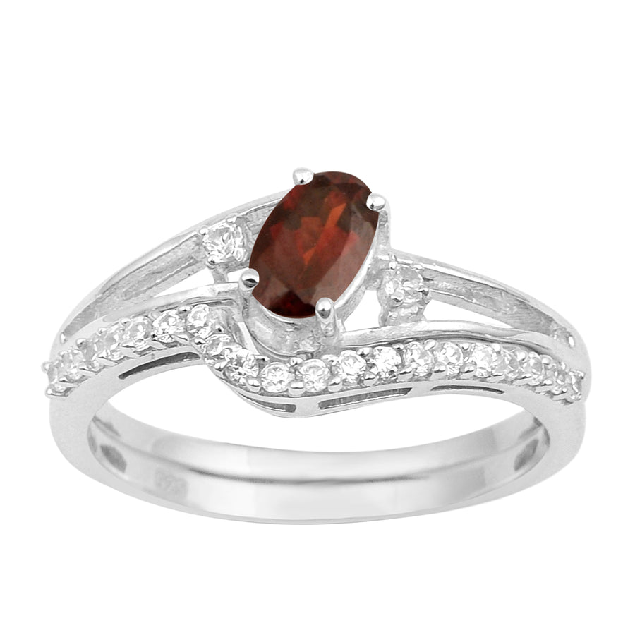 Garnet 2pc Band Stackable Ring Set-Sterling Silver