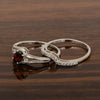925 Sterling Silver Garnet 2pc Wedding Band Stackable Ring Set - Kimaya INC