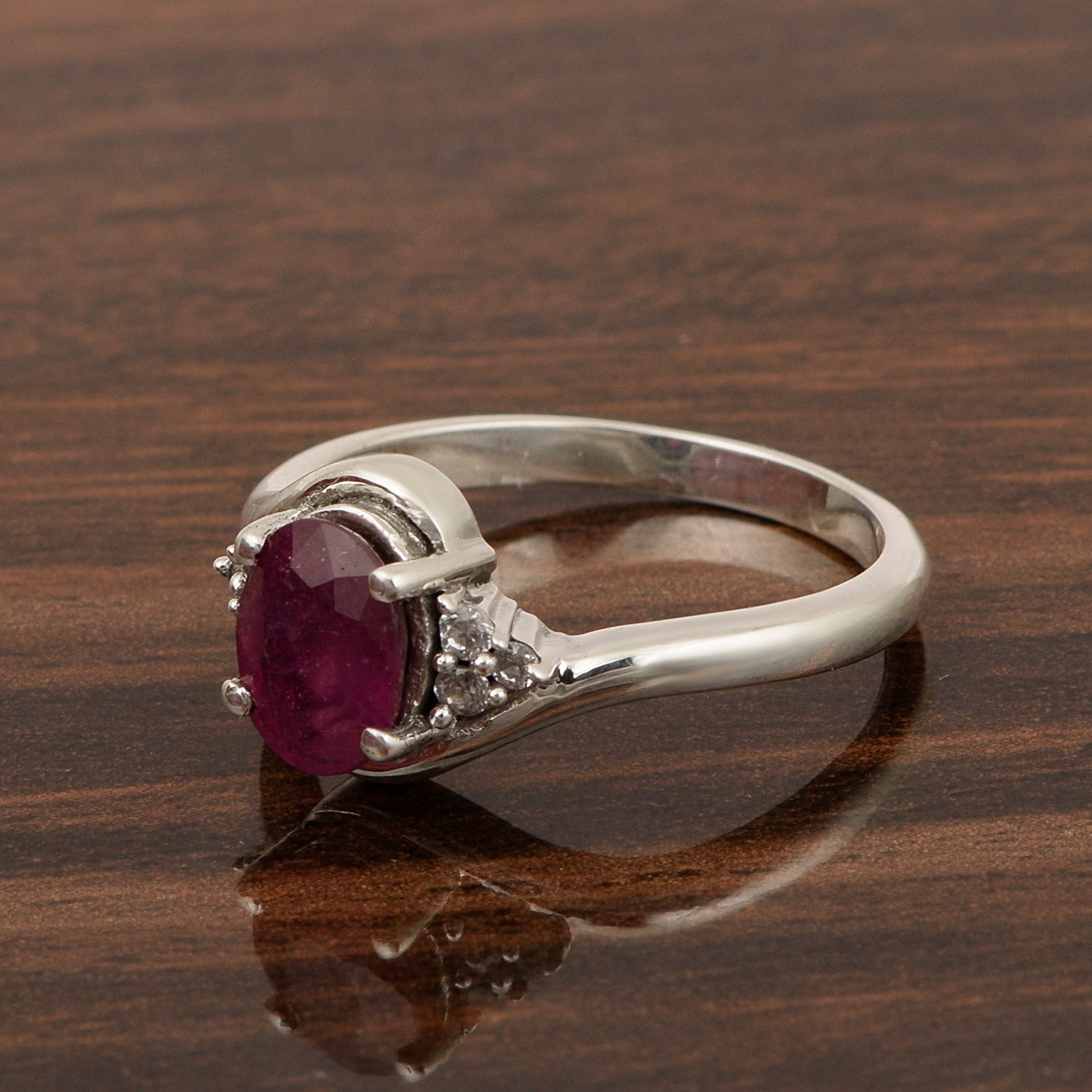 Oval Cut 1.5 Ctw Ruby Sterling Silver Solitaire Rings - Kimaya INC