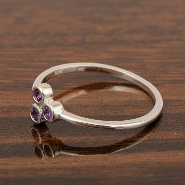 Stackable 925 Sterling Silver Round 2MM Amethyst Women Wedding Ring - Kimaya INC
