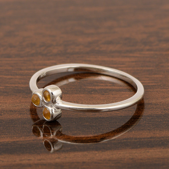 Stackable 925 Sterling Silver Round 2MM Citrine Women Wedding Ring - Kimaya INC
