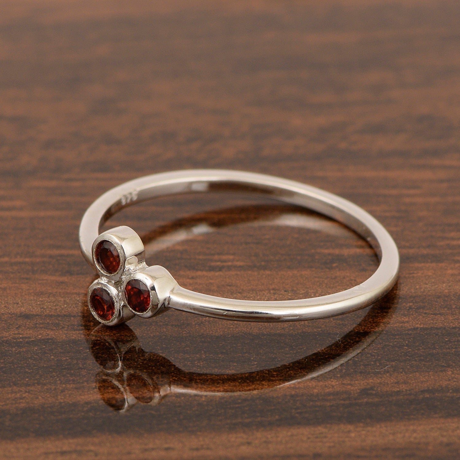 Stackable 925 Sterling Silver Round 2MM Garnet Women Wedding Ring - Kimaya INC
