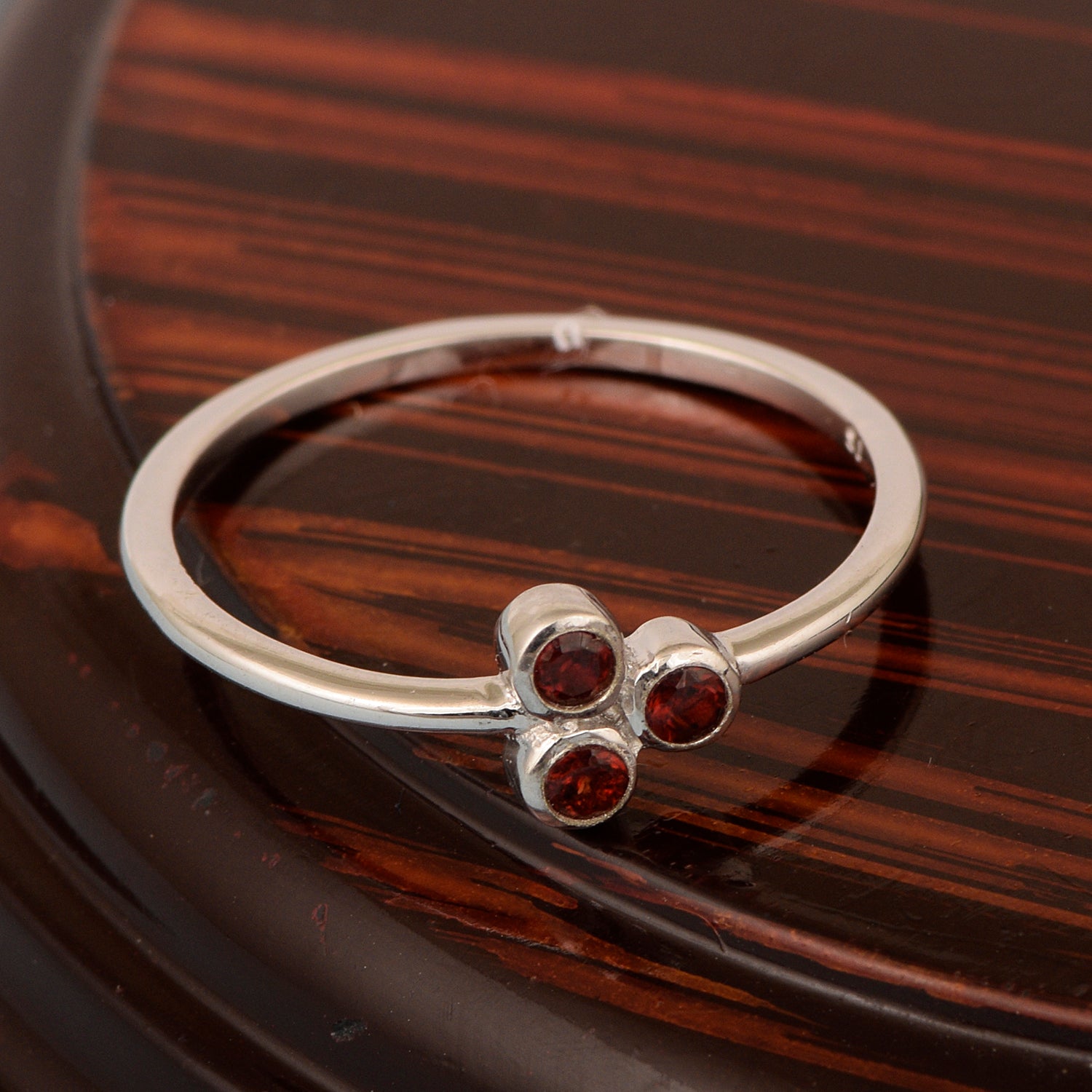 Stackable 925 Sterling Silver Round 2MM Garnet Women Wedding Ring - Kimaya INC
