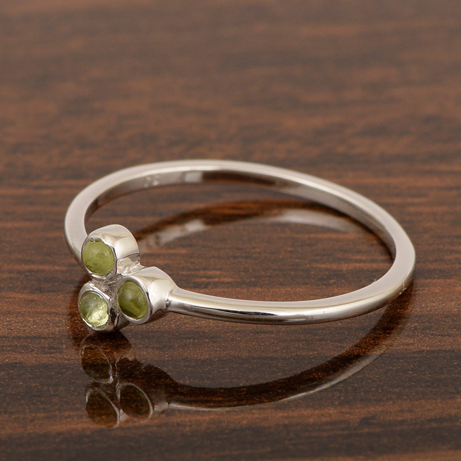 Stackable 925 Sterling Silver Round 2MM Peridot Cab Women Wedding Ring - Kimaya INC
