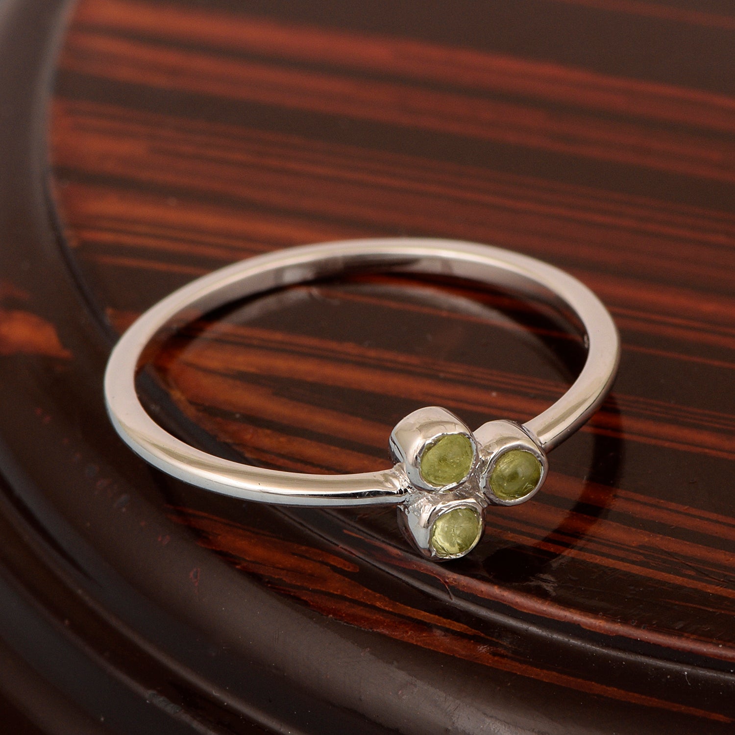 Stackable 925 Sterling Silver Round 2MM Peridot Cab Women Wedding Ring - Kimaya INC
