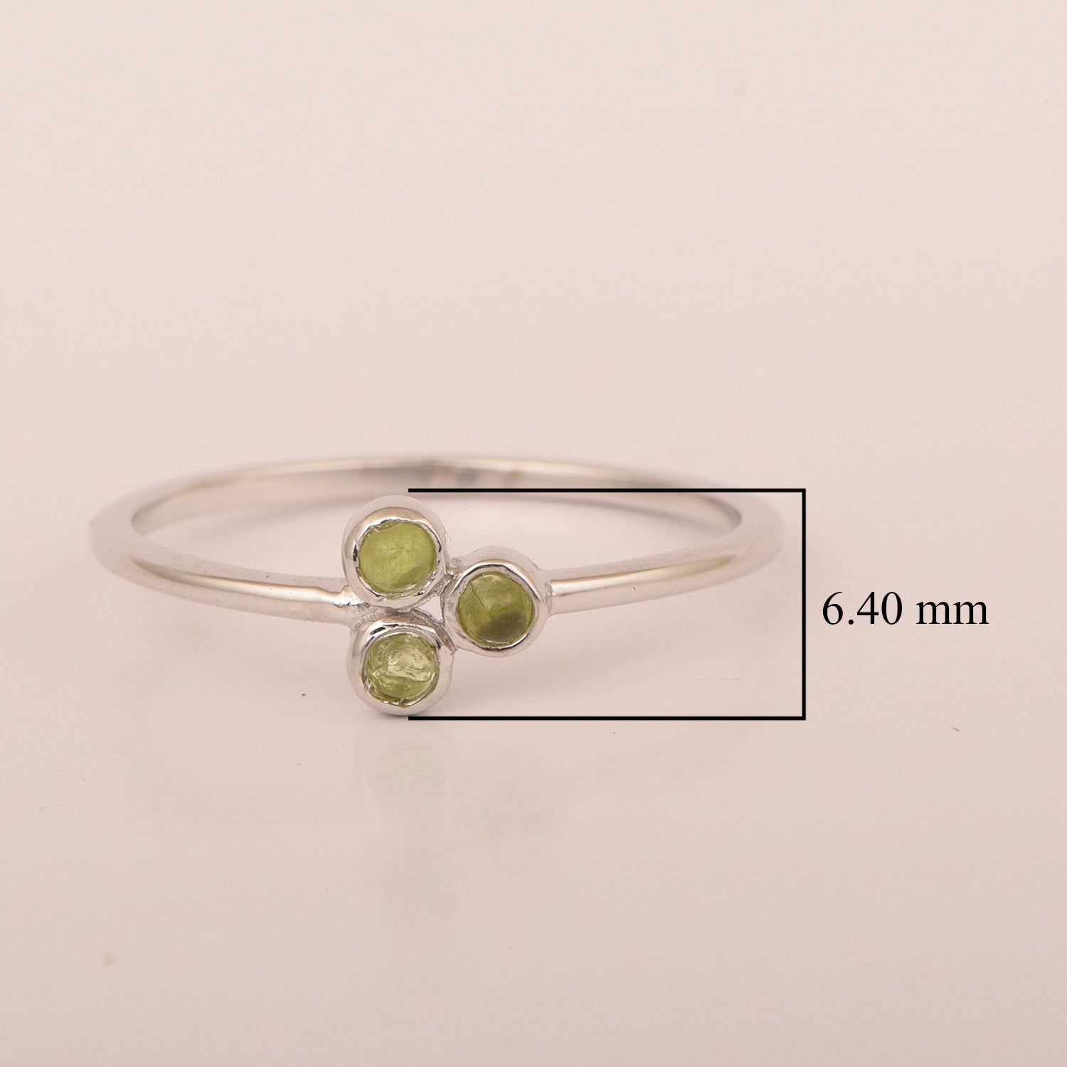 Stackable 925 Sterling Silver Round 2MM Peridot Cab Women Wedding Ring - Kimaya INC