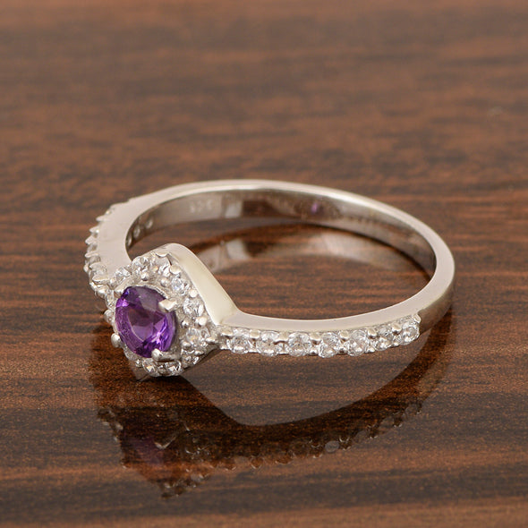 Solitaire Round 4mm Amethyst & White Accents Women Wedding Ring - Kimaya INC