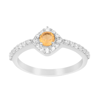 Solitaire Round 4mm Citrine & White Accents Women Wedding Ring - Kimaya INC