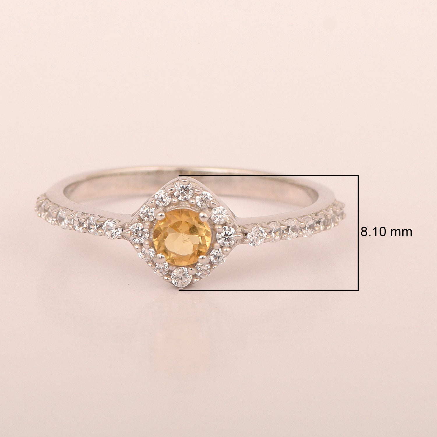 Solitaire Round 4mm Citrine & White Accents Women Wedding Ring - Kimaya INC