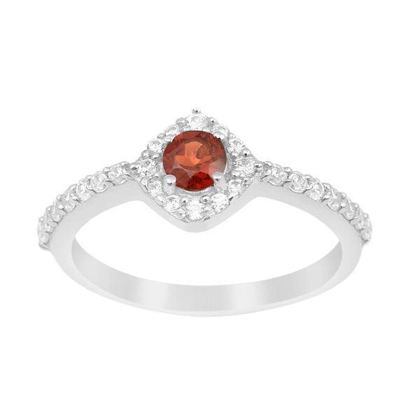 Solitaire Round 4mm Garnet & White Accents Women Wedding Ring - Kimaya INC