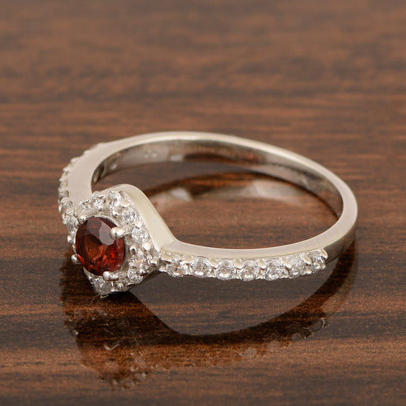Solitaire Round 4mm Garnet & White Accents Women Wedding Ring - Kimaya INC