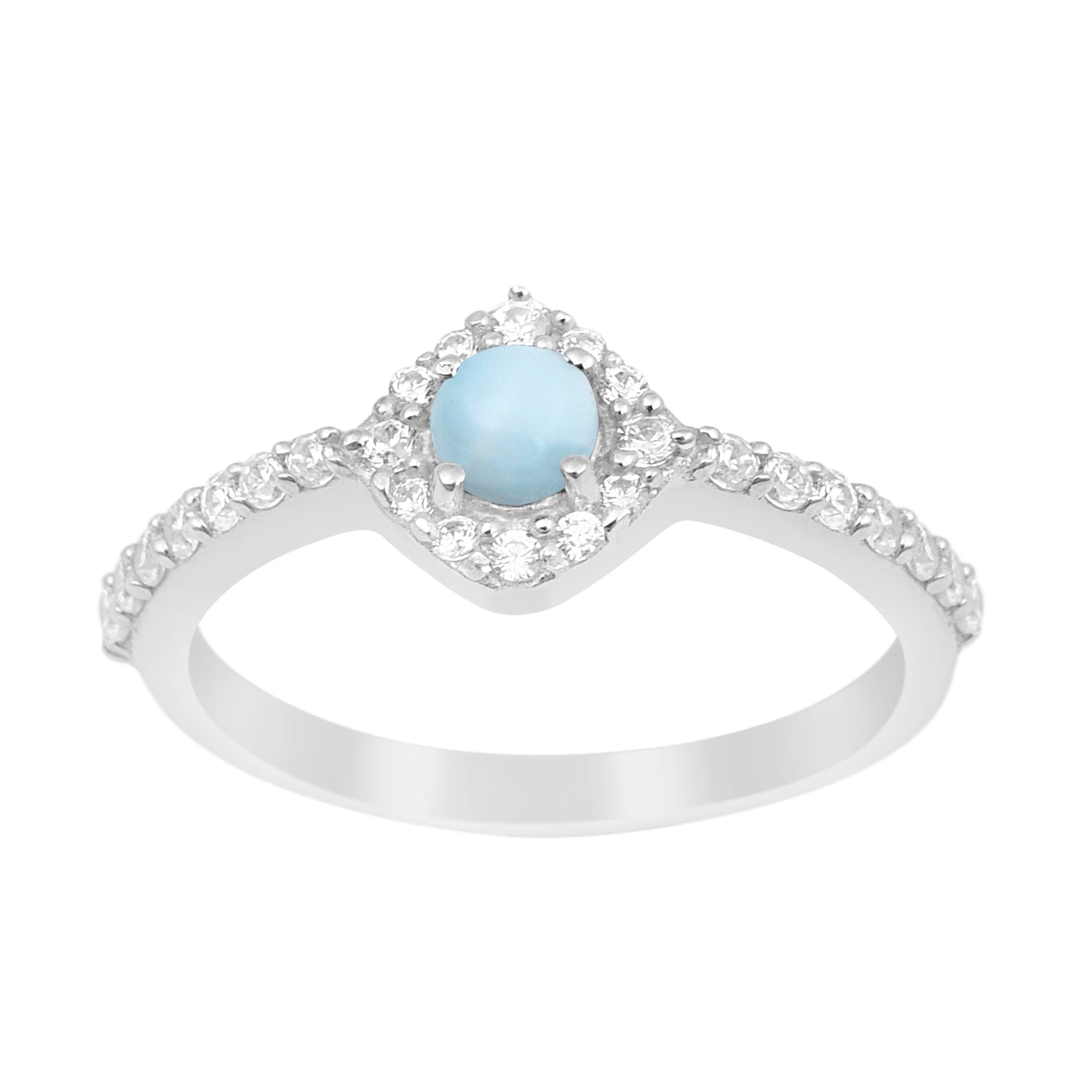 Solitaire Round 4mm Larimar & White Accents Women Wedding Ring - Kimaya INC
