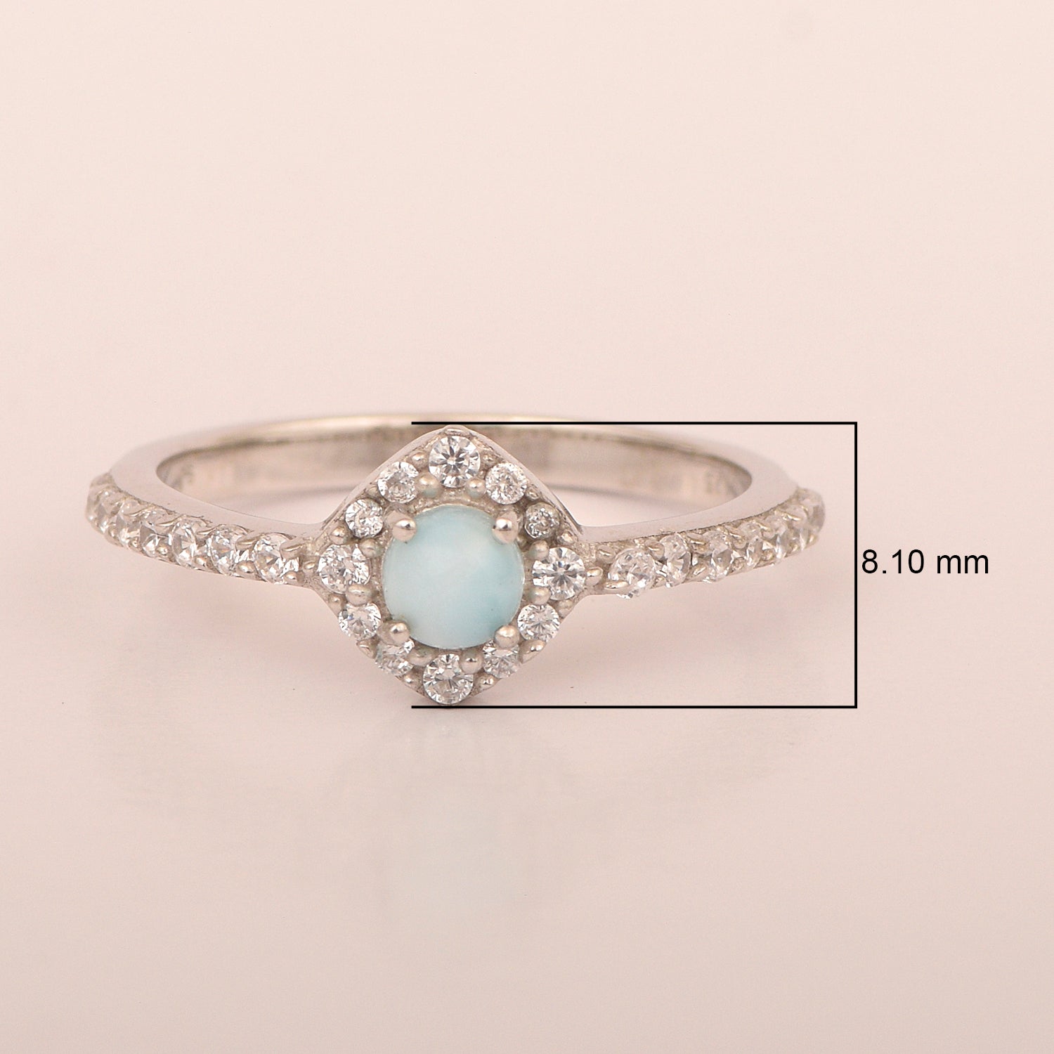 Solitaire Round 4mm Larimar & White Accents Women Wedding Ring - Kimaya INC