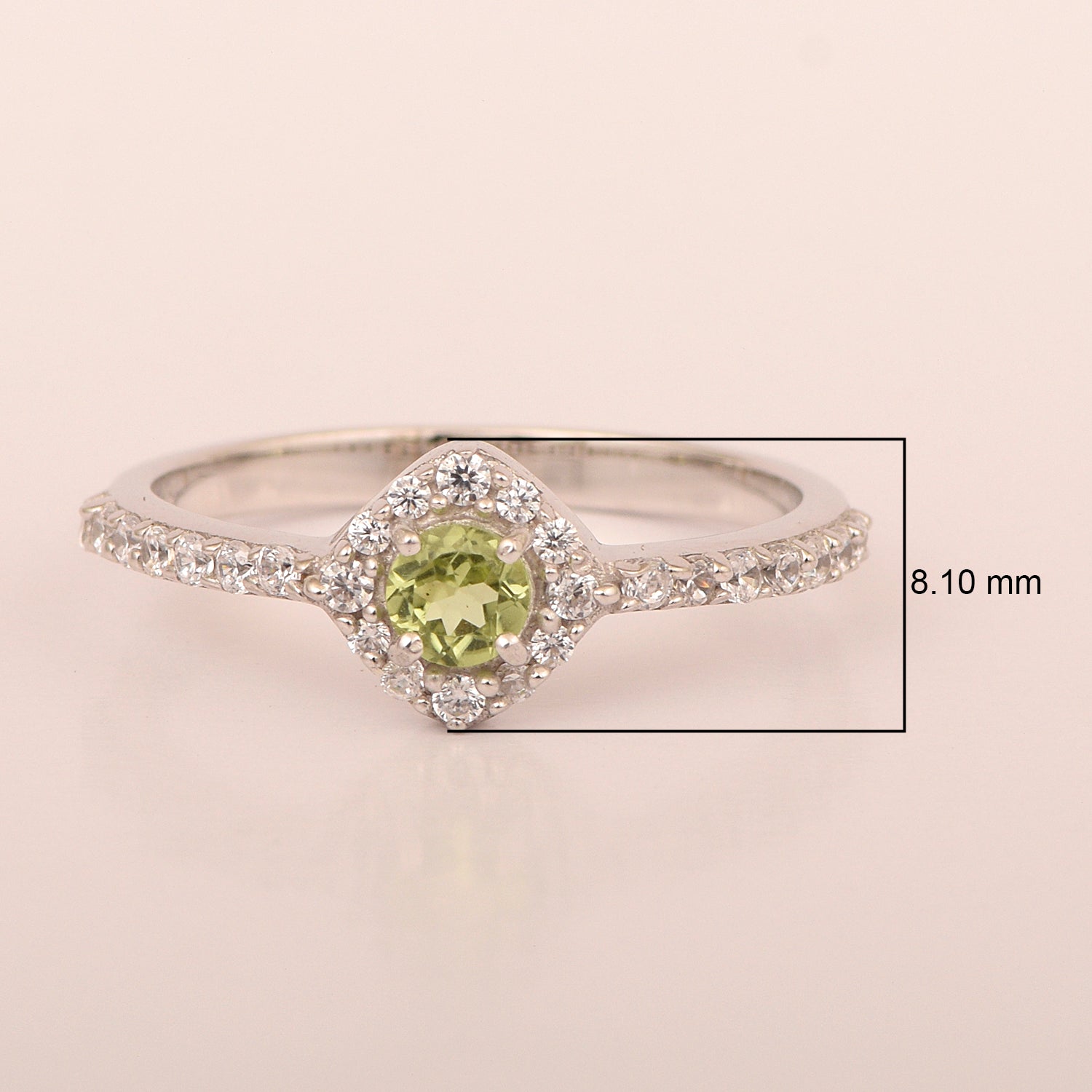 Solitaire Round 4mm Peridot & White Accents Women Wedding Ring - Kimaya INC
