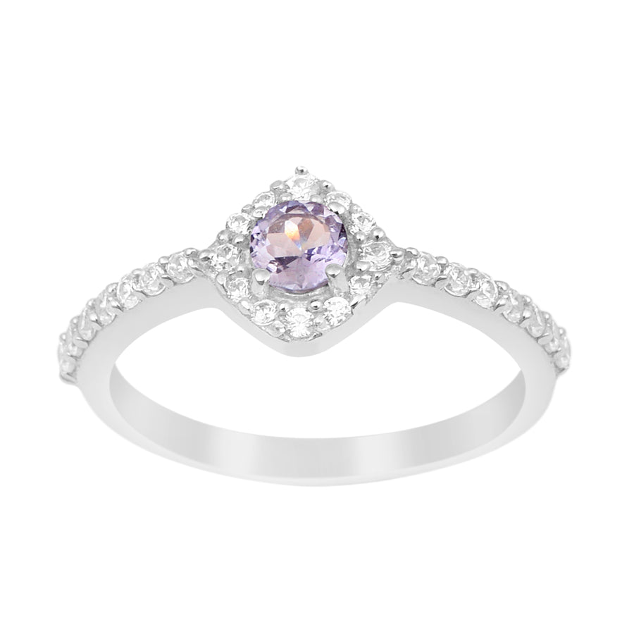 Solitaire Round Tanzanite & White Accents Ring-Sterling Silver