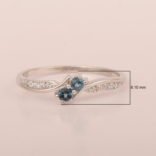 925 Sterling Silver Round 0.20 Ctw London Blue Topaz Women Engagement Ring - Kimaya INC