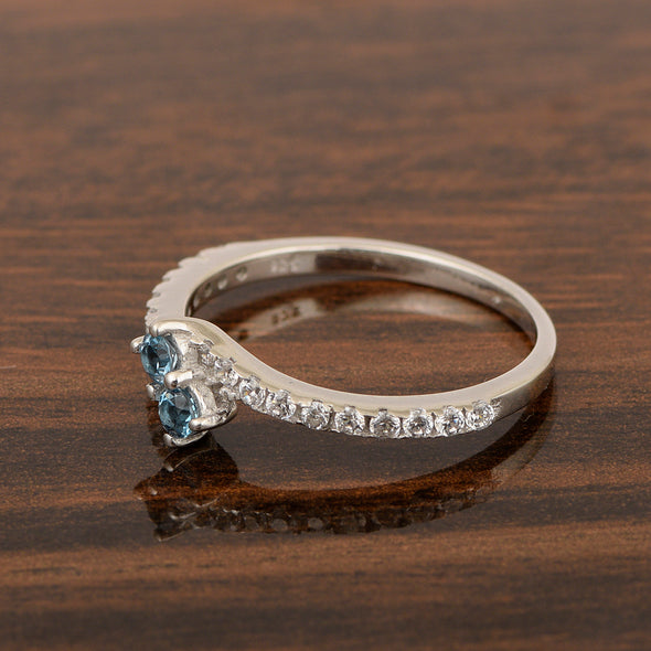 Solitaire Round 4mm London Blue Topaz White Accents Women Wedding Ring - Kimaya INC