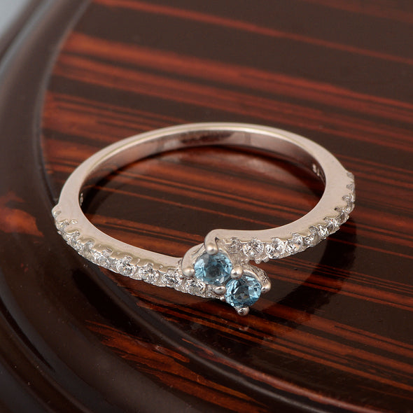 Solitaire Round 4mm London Blue Topaz White Accents Women Wedding Ring - Kimaya INC