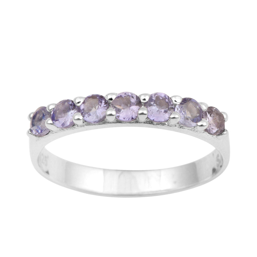 Tanzanite 3mm Round Eternity Band Ring-Sterling Silver