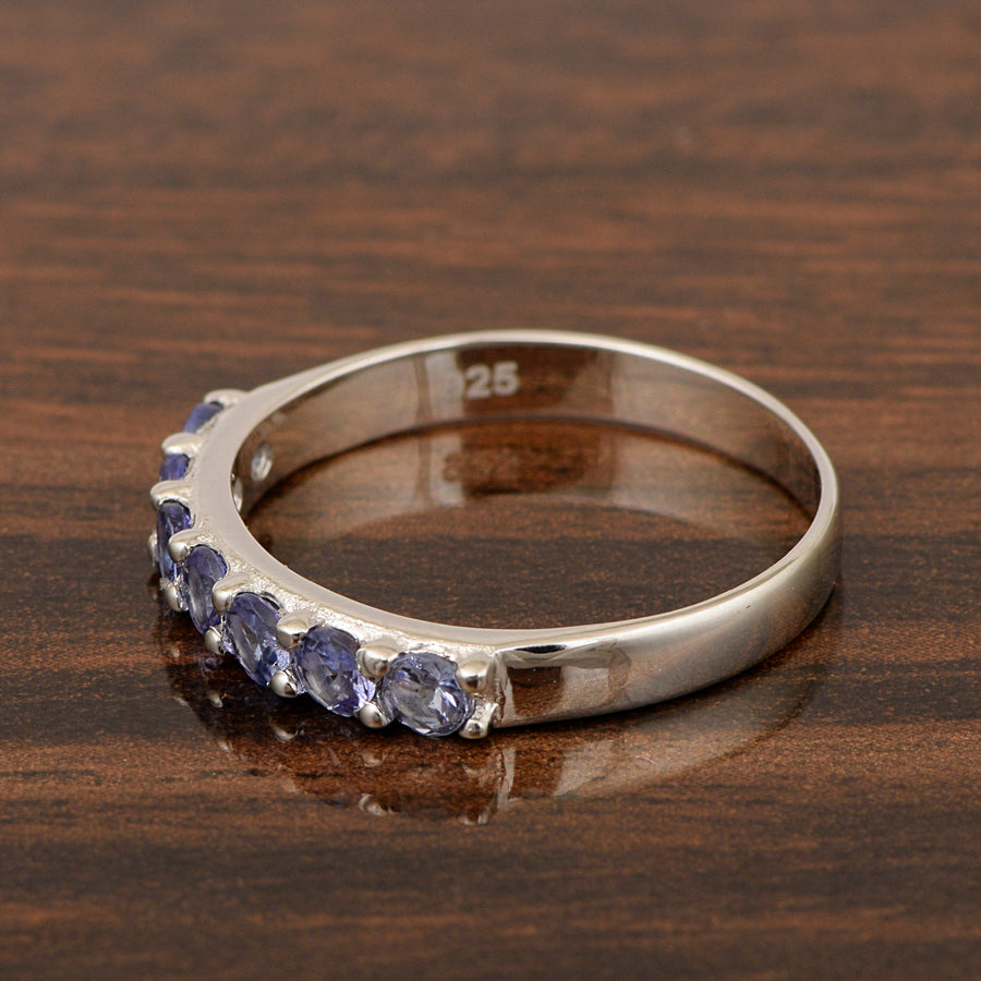 Tanzanite 3mm Round Eternity Band Ring-Sterling Silver