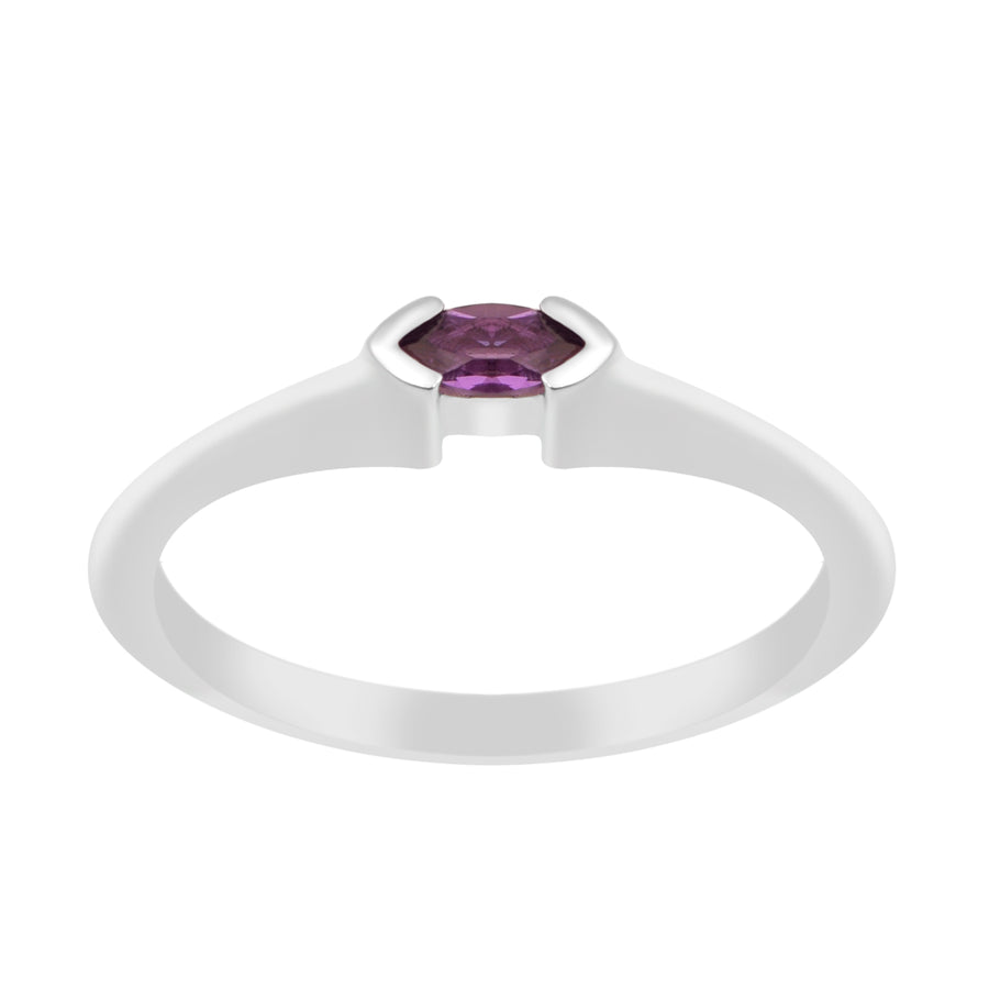 Amethyst Marquise Cut 0.20 Ctw Solitaire Ring-925 Sterling Silver