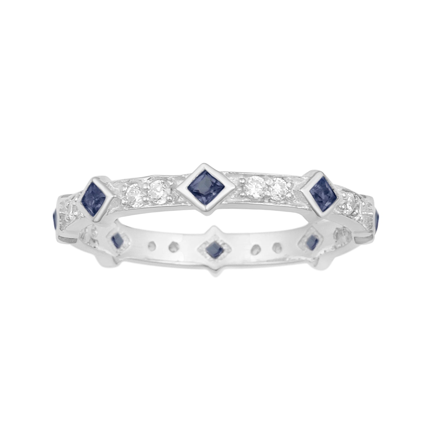 Stackable Square 0.50 Ctw Blue Sapphire Women Sterling Silver Ring - Kimaya INC