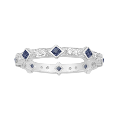 Stackable Square 0.50 Ctw Blue Sapphire Women Sterling Silver Ring - Kimaya INC