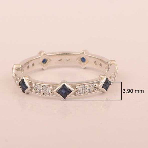 Stackable Square 0.50 Ctw Blue Sapphire Women Sterling Silver Ring - Kimaya INC