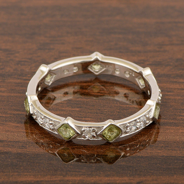 Stackable Square 0.50 Ctw Peridot Women Sterling Silver Ring - Kimaya INC