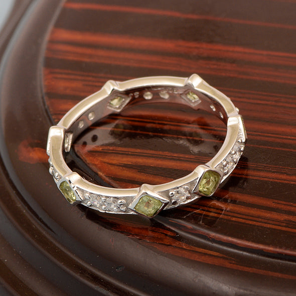 Stackable Square 0.50 Ctw Peridot Women Sterling Silver Ring - Kimaya INC