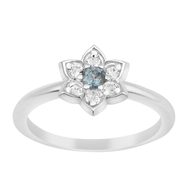 Art Deco Sterling Silver Round 0.10 Ctw London Blue Topaz Halo Engagement Women Ring - Kimaya INC