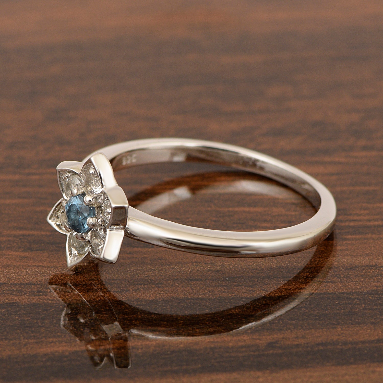 Art Deco Sterling Silver Round 0.10 Ctw London Blue Topaz Halo Engagement Women Ring - Kimaya INC