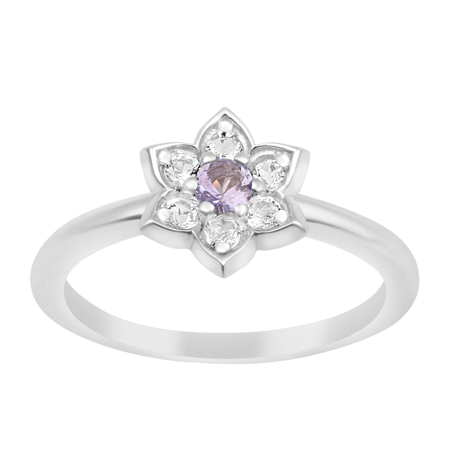 Tanzanite Floral Halo Engagement Ring - Sterling Silver