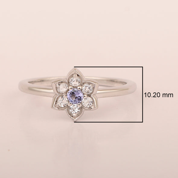 Art Deco Sterling Silver Round 0.10 Ctw Tanzanite Halo Engagement Women Ring - Kimaya INC