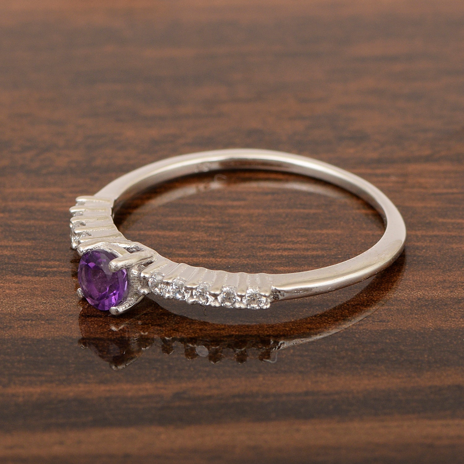 Round 0.40 Ctw Amethyst 925 Sterling Silver Stacking Solid Ring - Kimaya INC
