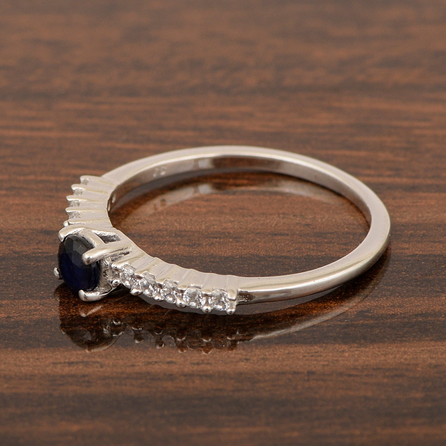 Round 0.40 Ctw Blue Sapphire 925 Sterling Silver Stacking Solid Ring - Kimaya INC