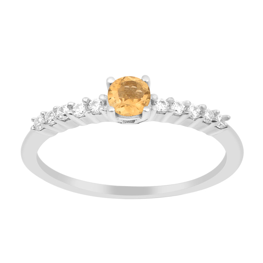 Citrine Solitaire Wedding Ring - Sterling Silver