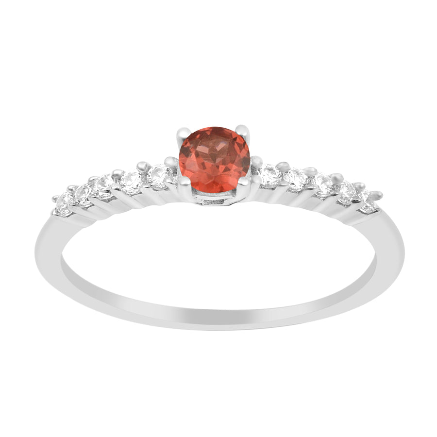 Garnet Solitaire Wedding Ring - Sterling Silver