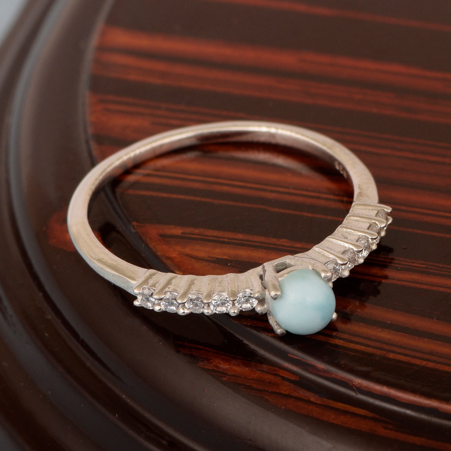 Round 0.40 Ctw Larimar 925 Sterling Silver Stacking Solid Ring - Kimaya INC