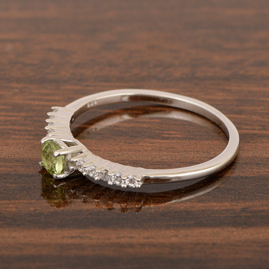 Peridot Solitaire Wedding Ring - Sterling Silver