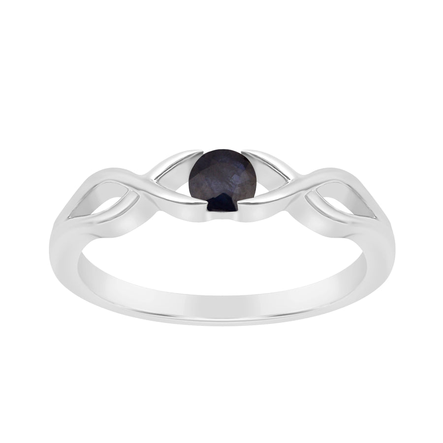 Blue Sapphire Infinity Knot Solitaire Ring - Sterling Silver