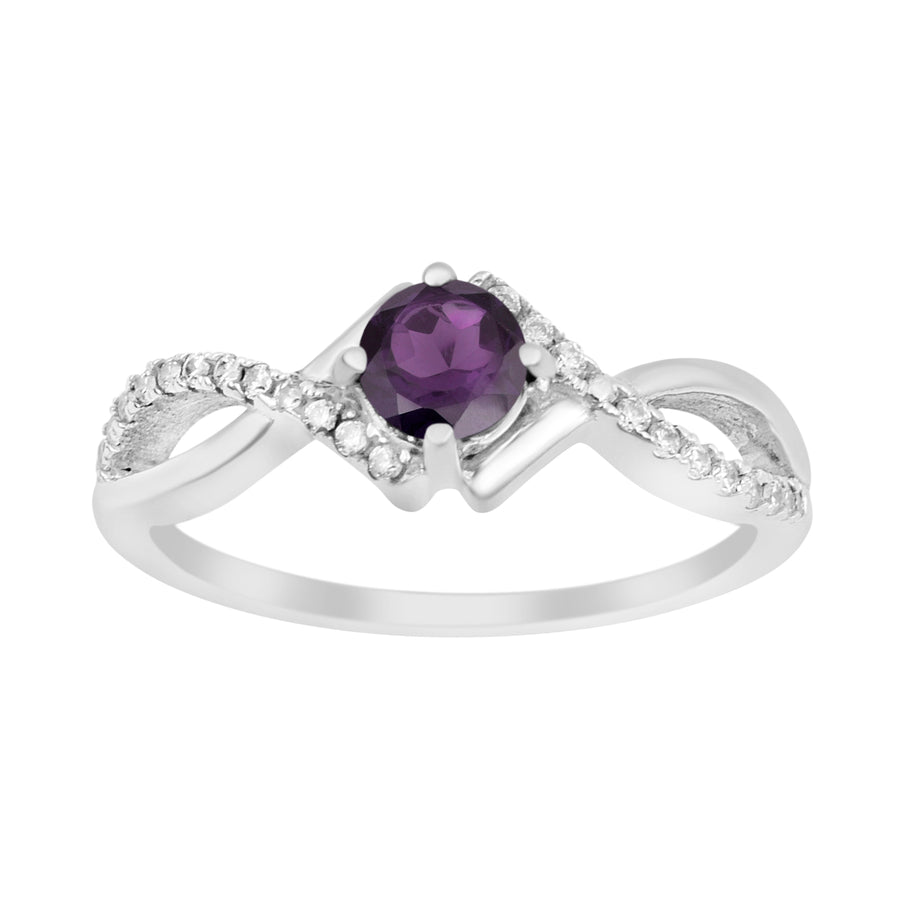 Amethyst Infinity Twist Ring - Sterling Silver