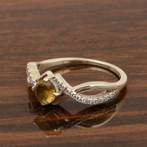 Sterling Silver Infinity Round 0.50 Ctw Citrine Women Engagement Ring - Kimaya INC