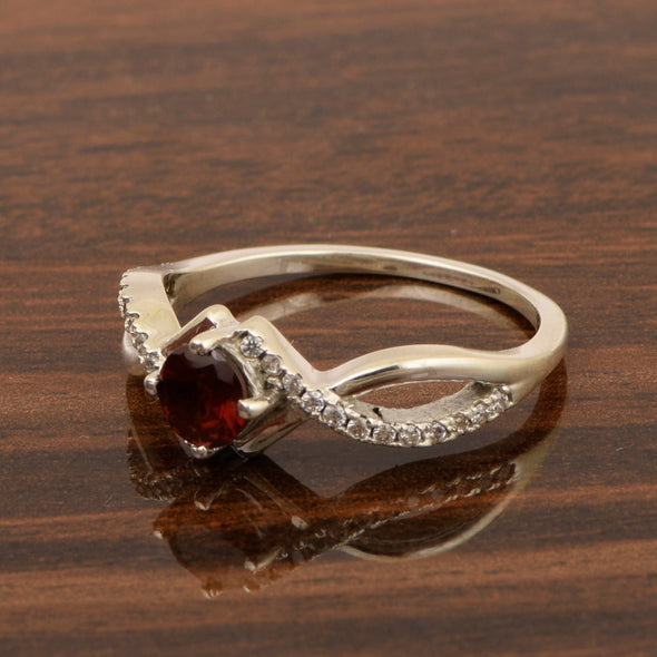 Sterling Silver Infinity Round 0.50 Ctw Garnet Women Engagement Ring - Kimaya INC