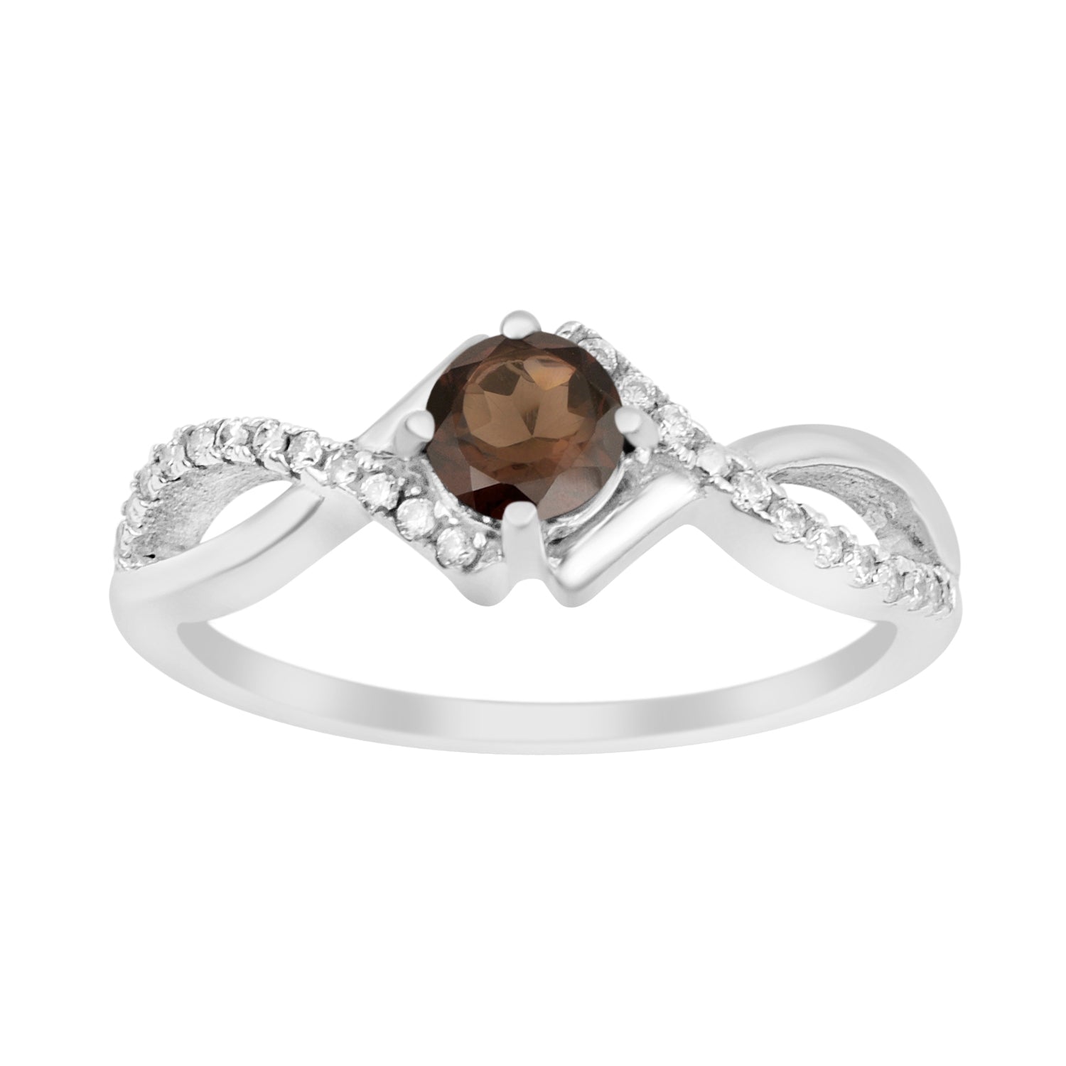 Sterling Silver Infinity Round 0.50 Ctw Smoky Quartz Women Engagement Ring - Kimaya INC