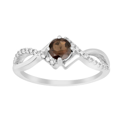 Sterling Silver Infinity Round 0.50 Ctw Smoky Quartz Women Engagement Ring - Kimaya INC