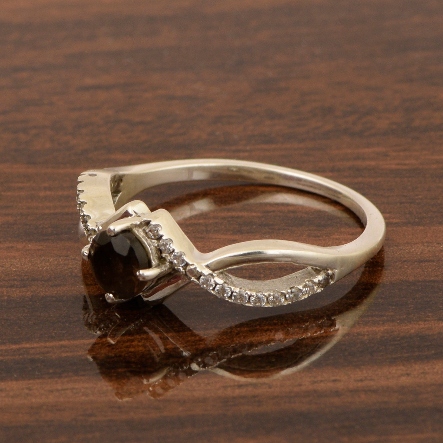 Sterling Silver Infinity Round 0.50 Ctw Smoky Quartz Women Engagement Ring - Kimaya INC