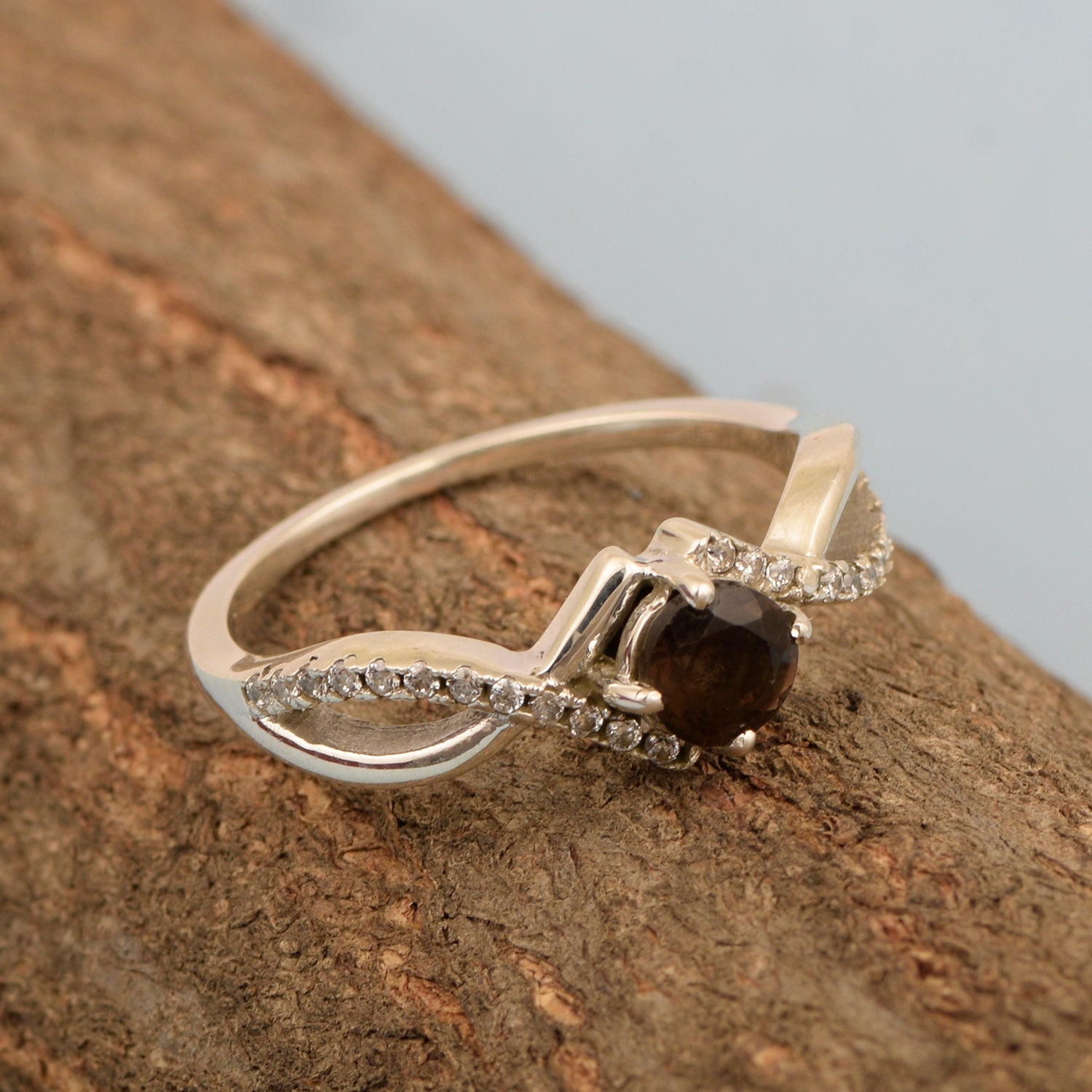 Sterling Silver Infinity Round 0.50 Ctw Smoky Quartz Women Engagement Ring - Kimaya INC