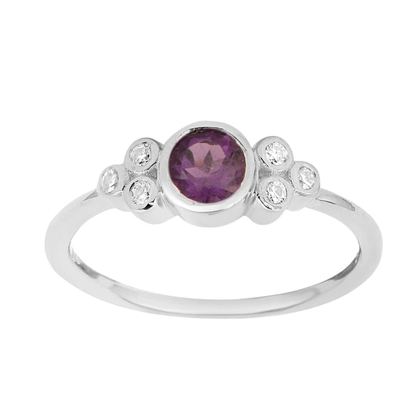 925 Sterling Silver Round 4mm Amethyst Engagement For Her Ring - Kimaya INC